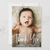 Carte De Remerciements Photo bébé simple Lettre main moderne naissance (Devant)