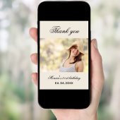 Carte de remerciements photo beige anniversaire