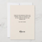 Carte de remerciements photo beige anniversaire (Dos)