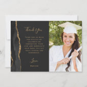 Carte De Remerciements Photo Black Agate Gold Script Dark Graduation (Devant)