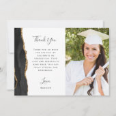 Carte De Remerciements Photo Black Agate Gold Script Graduation (Devant)