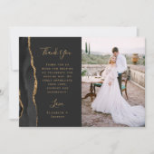 Carte De Remerciements Photo Black Agate Mariage de script Gold (Devant)