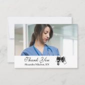 Carte De Remerciements Photo Black Bow Nursing School Graduate (Devant)