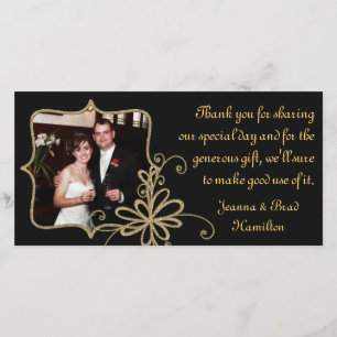 Carte de remerciements photo Black & Gold Mariage