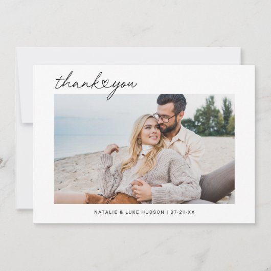 Carte De Remerciements Photo Black Script Personalized Wedding moderne (Devant)