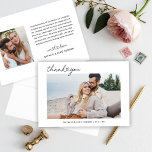 Carte De Remerciements Photo Black Script Personalized Wedding moderne<br><div class="desc">Flat horizontal wedding thank you photo cards feature modern and minimale black script "Thank You" text with cute heart accent. Personalize the front with a favorite photo of the bride and groom, as well as a simple sans serif monogram of the couple's names. The back includes a second photo and...</div>