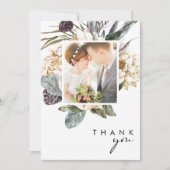 Carte de remerciements photo blanc floral plat (Devant)