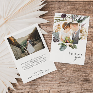 Carte de remerciements photo blanc floral plat