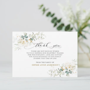 Carte De Remerciements Photo Blanc Floral Verdure Or En Mémoire Amoureuse