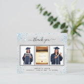 Carte de remerciements photo bleu argenté (Debout devant)