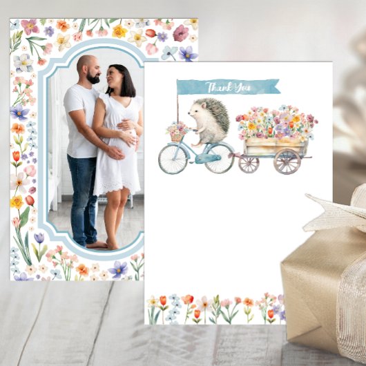 Carte de remerciements photo bleu - Baby shower de