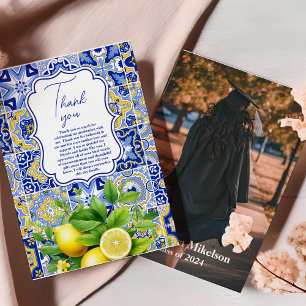 Carte De Remerciements Photo Bleu Citrons Graduation