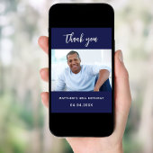 Carte de remerciements photo bleu marine anniversa