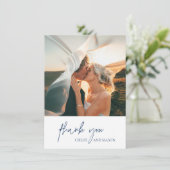 Carte De Remerciements Photo Bleue de la Marine Classique Mariage élégant (Debout devant)