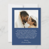 Carte De Remerciements Photo Bleue de la Marine Classique Mariage élégant (Dos)