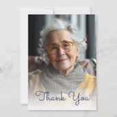 Carte De Remerciements Photo Blue Silver Floral 80e fête d'anniversaire (Devant)