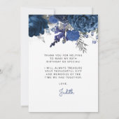 Carte De Remerciements Photo Blue Silver Floral 80e fête d'anniversaire (Dos)