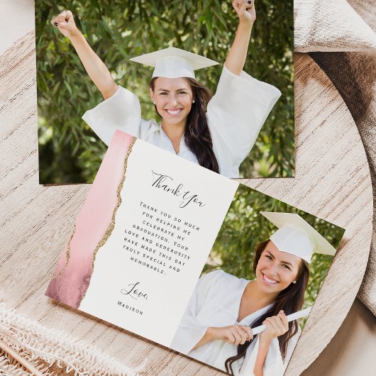 Carte De Remerciements Photo Blush Agate Gold Script Graduation