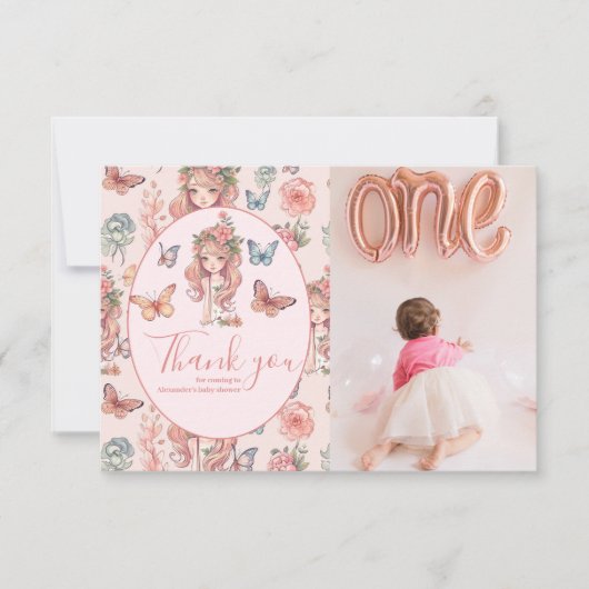 Carte De Remerciements Photo Boho Fairy First Girl's 1st Birthday (Devant)