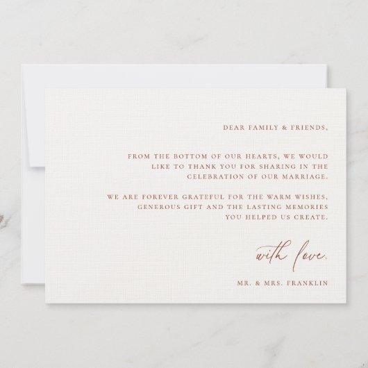 Carte de remerciements photo Boho Script Mariage m (Dos)