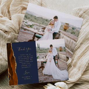 Carte De Remerciements Photo Brûlé Orange Agate Gold Script Mariage de ma
