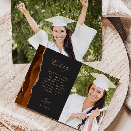 Carte De Remerciements Photo Burnt Orange Agate Script Dark Graduation