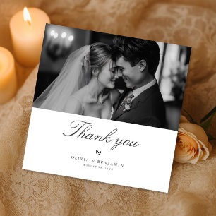 Carte De Remerciements Photo Carré de Mariage Minimaliste Moderne Monochr