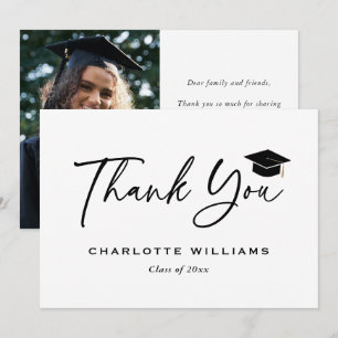 Carte De Remerciements Photo Casquette de Remise de Diplômes Noir et Blan