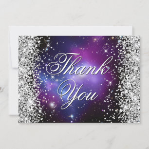 Carte De Remerciements Photo céleste violet avec paillettes argentées sci