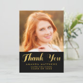 Carte de remerciements photo Chic Gold Black Gradu (Debout devant)