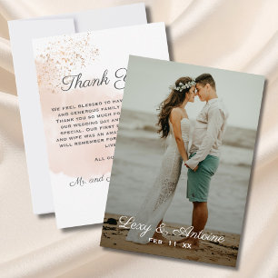 Carte De Remerciements Photo Chic Moderne Bleu Aquarelle Mariage Or