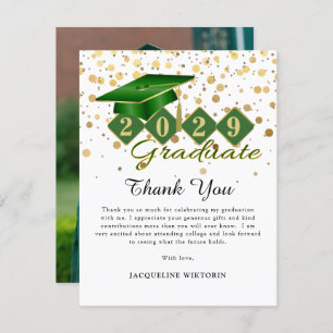Carte De Remerciements Photo Classic Green Gold Graduation