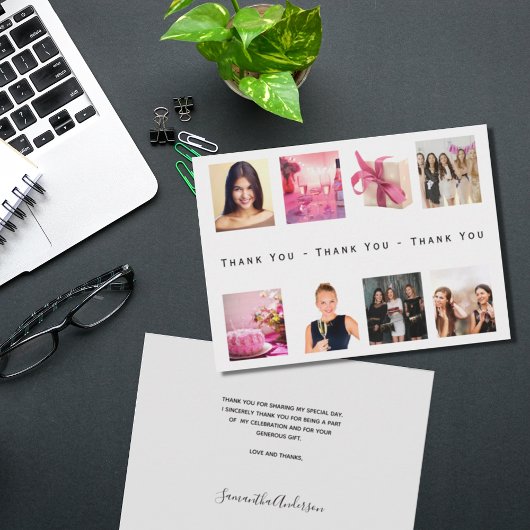 Carte de remerciements photo collage anniversaire