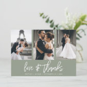 Carte De Remerciements Photo-collage moderne Lettré à la main Sage vert (Debout devant)