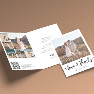 Carte De Remerciements Photo collage moderne mariage noir et blanc