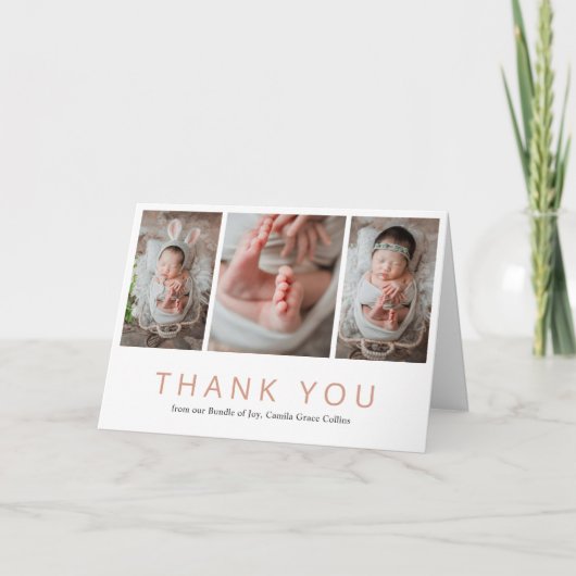 Carte De Remerciements Photo Collage Rose Gold Rose Girl Baby shower (Devant)