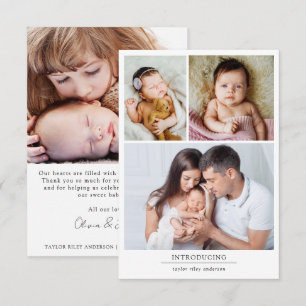 Carte De Remerciements Photo Collage Statistiques de naissance Nouveau bé