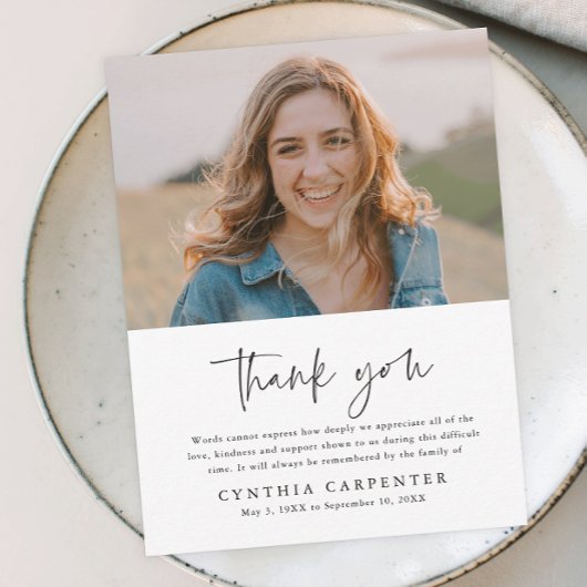 Carte De Remerciements Photo commémorative funéraire minimale
