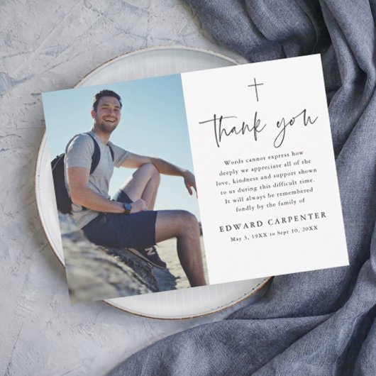 Carte De Remerciements Photo commémorative funéraire simple minimale
