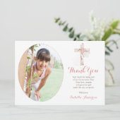 Carte De Remerciements Photo Communion blanc Croix florale Fille (Debout devant)