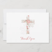 Carte De Remerciements Photo Communion blanc Croix florale Fille (Dos)