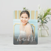 Carte De Remerciements Photo complète de dos en aquarelle pastel aqua (Debout devant)