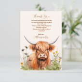 Carte De Remerciements Photo Cute Highland Cow 1er anniversaire (Debout devant)