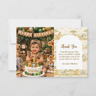 Carte De Remerciements Photo Cute Neutral Safari Animals First Birthday