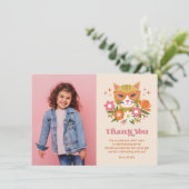 Carte De Remerciements Photo Cute Retro Floral Chat Anniversaire (Debout devant)