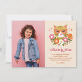 Carte De Remerciements Photo Cute Retro Floral Chat Anniversaire (Devant)