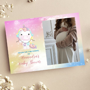 Carte De Remerciements Photo Cute Unicorn Rainbow Baby shower