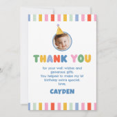 Carte De Remerciements Photo d'anniversaire 1 an garçon coloré (Devant)