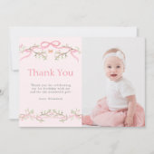 Carte De Remerciements Photo d'anniversaire 1 an Jardin de printemps rose (Devant)