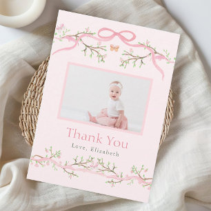 Carte De Remerciements Photo d'anniversaire 1 an Jardin de printemps rose